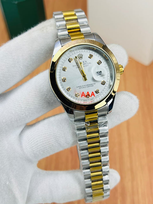 Rolex Luxury Two-Tone Stone Dial Men's Watch