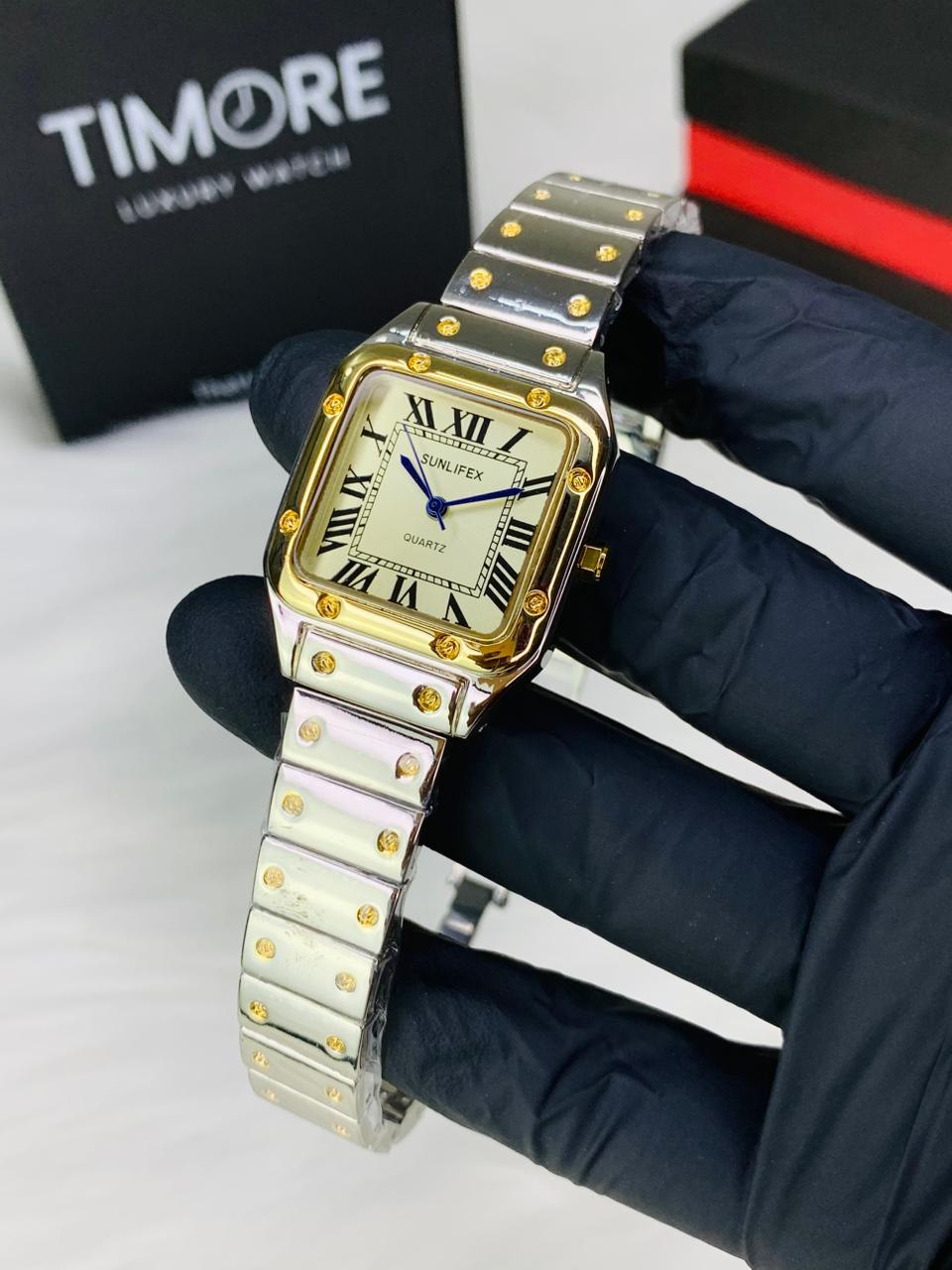 Sunlifex Women’s Vintage Gold Watch – Oval & Rectangle Quartz Edition