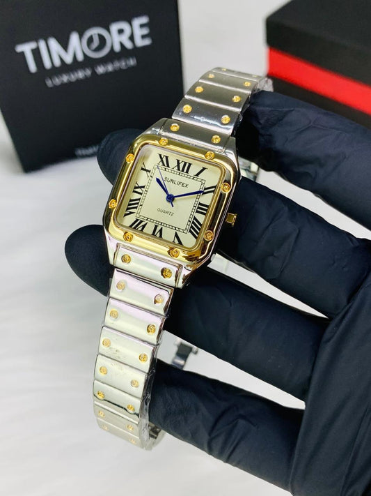 Sunlifex Women’s Vintage Gold Watch – Oval & Rectangle Quartz Edition